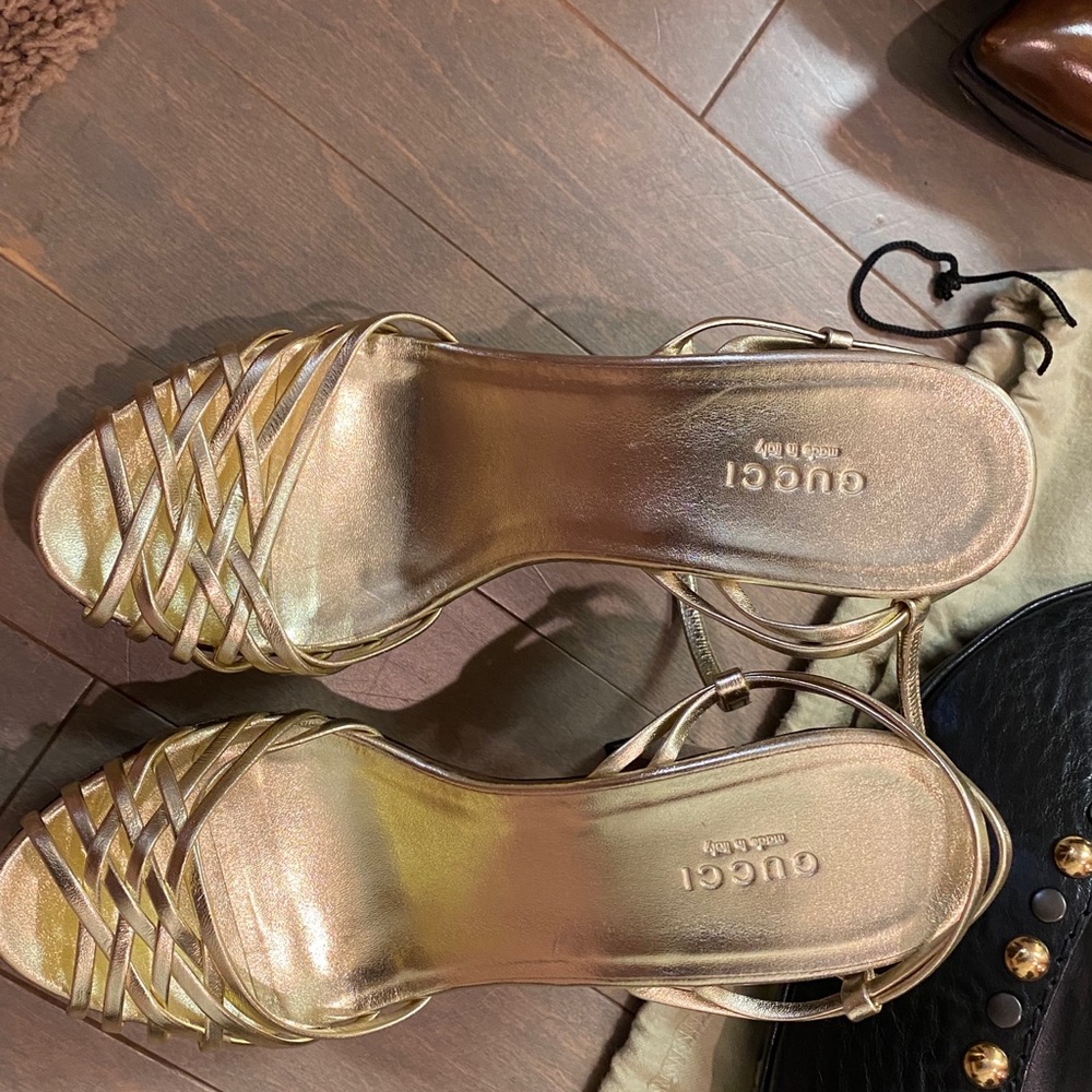 Gucci platform leopard gold sandals GG logo